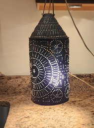 Vintage Folkart Tin Punched Hanging Lamp