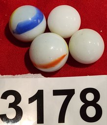 Lot Of 4 Vintage White Marbles With Multiple Color Highlights