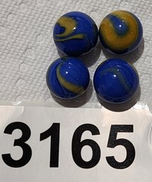 Vintage Lot Of 4 Cobalt Blue Marble Set With Yellow Highlights