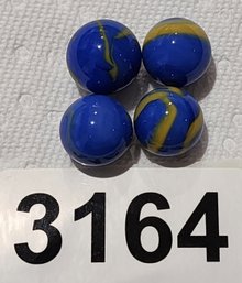 Vintage Lot Of 4 Cobalt Blue Marble Set With Yellow Highlights