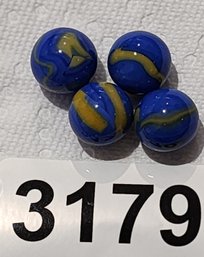 Vinyage Original Cobalt Blue With Tiger Yellow Accented Lot Of 4 Marbles