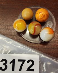 Large Lot Of 5 Vintage Orange And White Marbles Great Condition