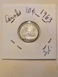 Canadian 1963 Silver Ten Cent Piece