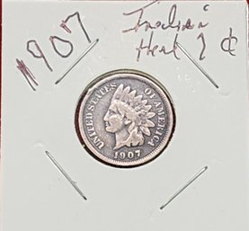 U S Currency Rare 1907 Indian Head One Cent Piece Outstanding Condition 117 Yrs.