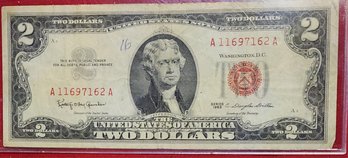 U S Currency 1963 Two Dollar Red Seal Certificate Note