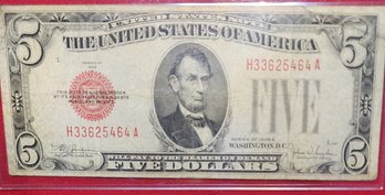 U S Currency 1928 E Five Dollar Red Seal Note