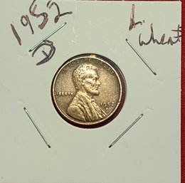 U S Currency  1952 D Lincoln Wheat One Cent Piece
