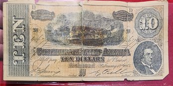 U S Currency 1864 Confederate States Of America Ten Dollar Note