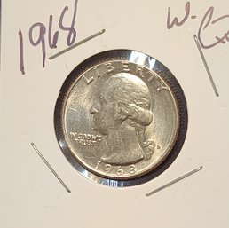 U S Currency 1968 Silver Washington Quarter Excellent Condition