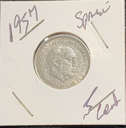 Spanish 1957 Silver Five Cent Piece Excellent Condition