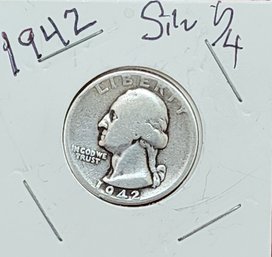U S Currency 1942 Silver Washington Quarter