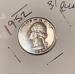 U S Currency 1952 Silver Washington Quarter