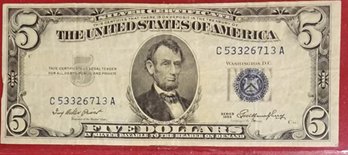 U S Currency 1953 Five Dollar Silver Certificate Blue Seal