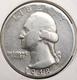 U S Currency Rare 1948 Wilver Washington 25 Cent Piece