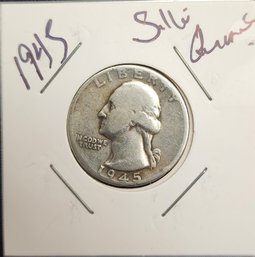 U S Currency 1945 Washington Silver Quarter Coin
