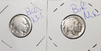 Vintage U S Currency Lot Of Two Buffalo Nickels