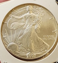 U S Currency Brilliant 2007 Walking Liberty 1 Ounce Of .999 Silver Outstanding Condition