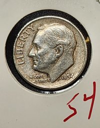 U S Currency 1954 Silver Roosevelt Dime