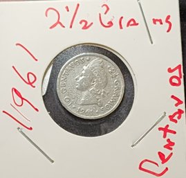 Rare 1961 2 And 1/2 Gram Centavos Coin