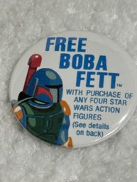 Rare Kenner Star Wars Boba Fett Promo Pinback Excellent Cond