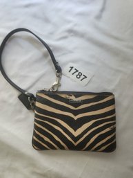 Coach Peyton Black Zebra Print Leather Zip Top Wristlet - Mint