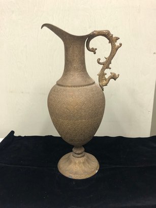 Large Brass Vessel With Dragon Handle