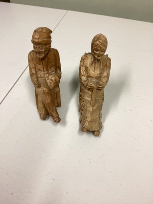 Vintage Pair Of Carved Wooden Sculptures