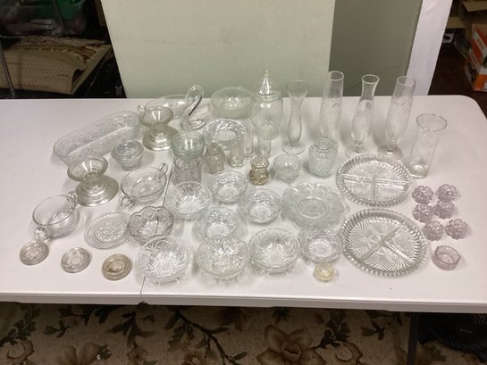 Table Lot - Etched, Cut Glass Pieces