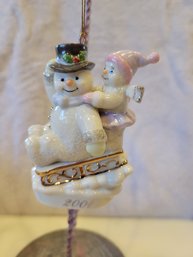 Lenox 2001 Hold On Tight Snowman Ornament - HSN Exclusive - NEW IN BOX