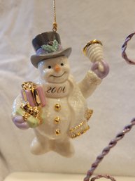 Lenox 2000 Snowman Ringing In The Millennium Annual Ornament - NEW IN BOX