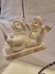 Lenox 2001 Snowman Sledding Snowpals Annual Ornament - NEW IN BOX