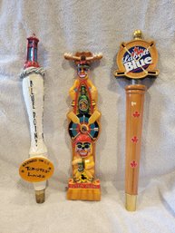 Lot Of 3 Beer Taps - Moosehead Totem Along - Blue Point Toasted Lager Long Island - Labatt Blue Hockey Sticks