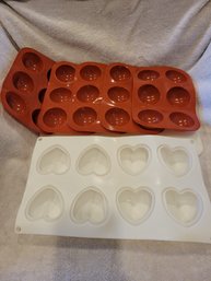 6 Silicone Chocolate Molds - 5 Circle Molds And 1 Heart Mold - New And Never Used