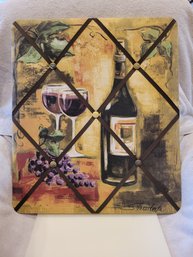 Decorative Wine Themed 18'x 21' Fabric Memo Board With Straps - Good Used Condition