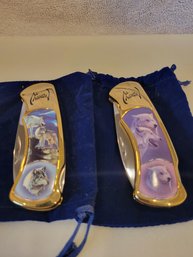 Set Of 2 Wolf Themed Al Agnew Collector Knives - Item #27756 & #27757 - New In Boxes Never Displayed