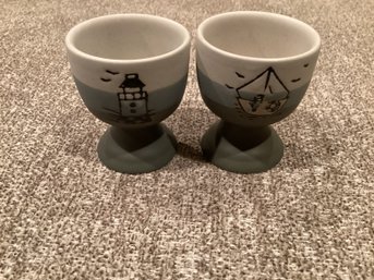 Vintage Set Of Two Stoneware Egg Cups
