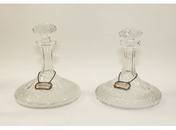2 Crystal Decanturs With Sterling Tags