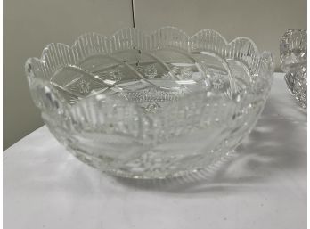 3 Different Vintage Crystal Bowls: Waterford Prestige Collection Apprentice Bowl, Antique American Cut Glass Bowl, And Waterford Lismore Footed Bowl