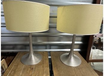 Set Of 2 Modern Silver Lamps With Lampshades