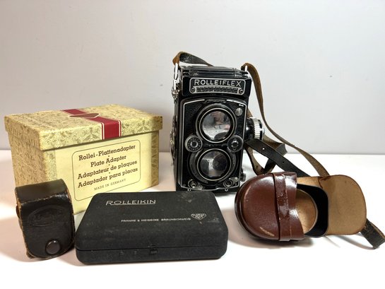 Rolleiflex Twin Lens Camera, Carl Zeiss Planar 75mm Lens, Sekonic Light Meter, Rolleikin Film Adapter & More