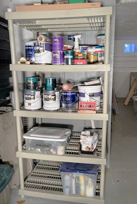 BL/ 4 Shelves Paint Household Lot - Dymo 1770 Labeler, Doorknobs, Paint, Paint Supplies, Xacto Blade Set...