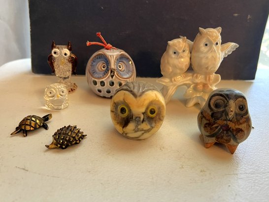 DR/ 8pcs - Small Figures: Owls, Hedgehog And Turtle