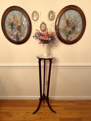 DR/ 7pcs - Gorgeous Floral Framed Art, Plant Stand And Vase: Lenox, Bombay Etc