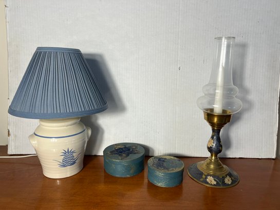 3B/ 4pcs - Ceramic Lamp, Enameled Brass Hurricane Candle Holder, Decorative Boxes