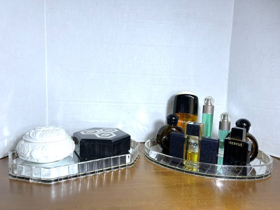 2H/ 11pcs - Dresser Top Trays/Boxes & Assorted Perfumes: Givenchy, Fendi, Halston, Perry Ellis Etc