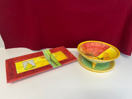JS/ 3pcs - Ceramic Fruit Plates By Elizabeth Munro's Montage  - Colorful Fruit Design