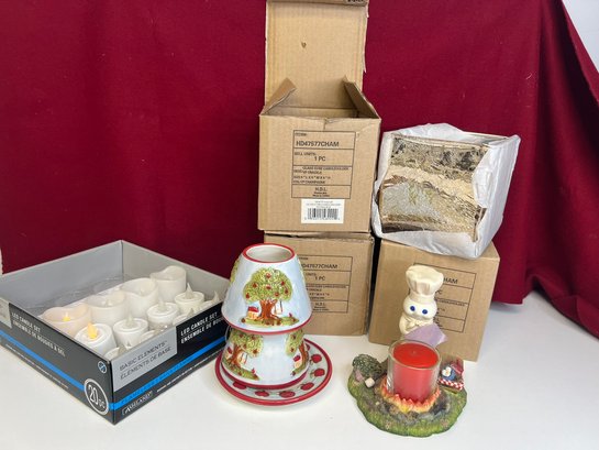 E/ Box - Candle Lot - Danbury Mint Votive 'Pillsbury Dough Boy', Battery Votives, Etc