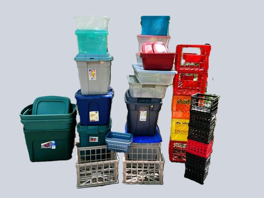 G/ 42pcs - Assorted Plastic Storage Bins: Stackable, Milk Crate Style, Rubbermaid, Sterlite Etc