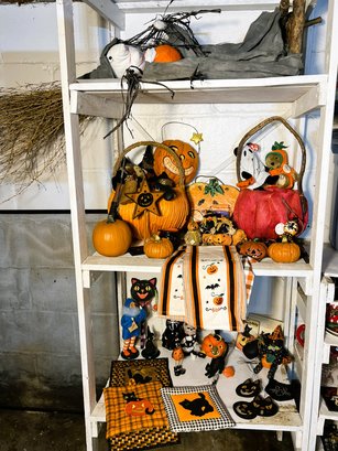 C/ 3 Shelves - Cute Assortment Of Halloween Decorations: Cats Pumpkins TY Etc