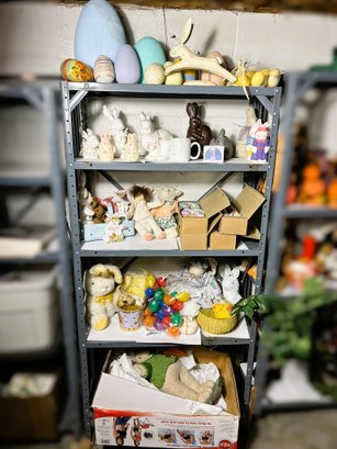 C/ 5shelves - Great Assortment Of Easter Decor: Easter Eggs, Bunnies, Ceramic, Paper Mache, Precious Moments